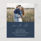 Budget Navy Blue Typografy Save the Date Foto Flyer (Hinten)