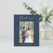 Budget Navy Blue Wedding Danke Foto (Stehend Vorderseite)