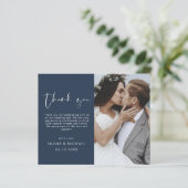 Budget Navy Blue Wedding Danke Foto (Stehend Vorderseite)