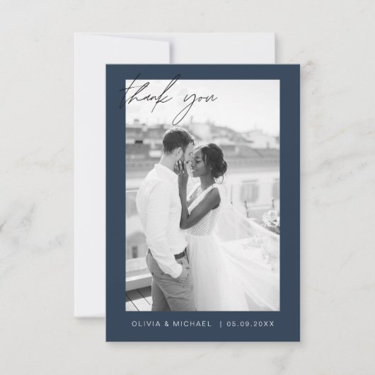 Budget Navy Blue Wedding Danke Karten (Vorderseite)