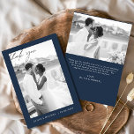Budget Navy Blue Wedding Danke Karten<br><div class="desc">Feiern Sie Liebe und Dankbarkeit mit unseren Budget Wedding Dankeschön Cards, die Ihre minimalistische Hochzeitsfeier ergänzen. Diese Karten verfügen über ein personalisiertes Foto auf der Vorder- und Rückseite, das die gepflegten Momente Ihres besonderen Tages einfängt. Die elegante, handgeschriebene, kursive Schriftzeichen-Typografie verleiht eine Touch moderner Eleganz, die Ihren Empfängern einen bleibenden...</div>