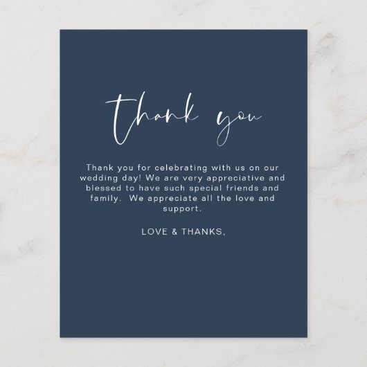Budget Navy Blue Wedding Dankeschön Karte (Rückseite)