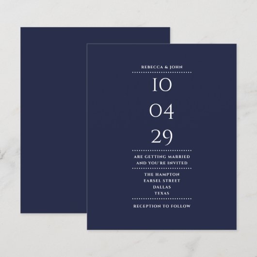 Budget Navy Blue Wedding Datum Einladung (Vorne/Hinten)