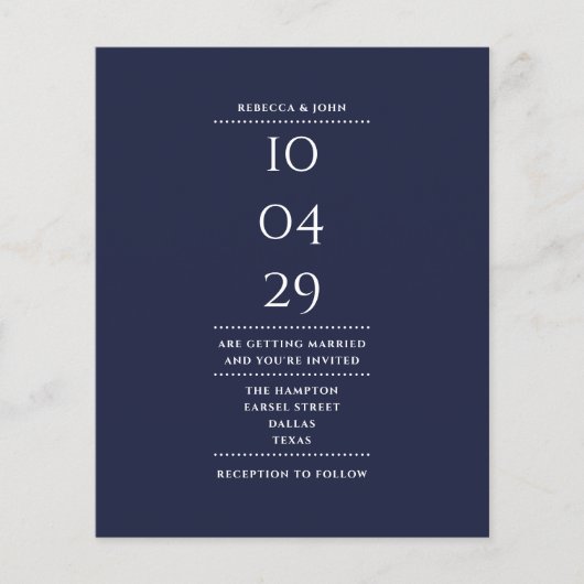 Budget Navy Blue Wedding Datum Einladung (Vorderseite)