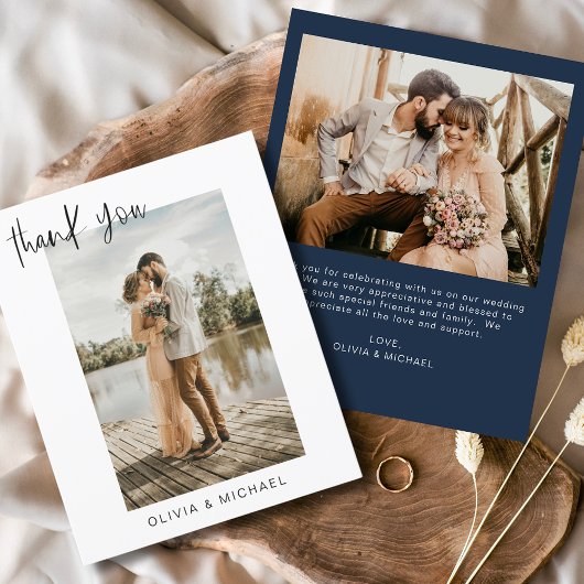 Budget Navy Blue Wedding Foto Danke Karte