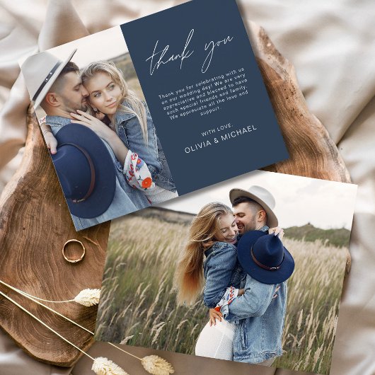 Budget Navy Blue Wedding Foto Danke Karte