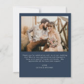 Budget Navy Blue Wedding Foto Danke Karte (Rückseite)