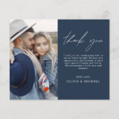 Budget Navy Blue Wedding Foto Danke Karte (Vorderseite)