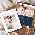 Budget Navy Blue Wedding Foto Vielen Dank Karten<br><div class="desc">Budget Navy Blue Wedding Dankeschön Karten,  die ein Foto auf der Vorder- und Rückseite haben. Die Dankeschön-Karten enthalten eine moderne,  handgeschriebene,  kursive Schriftzeichen-Typografie,  die elegant,  einfach und modern nach einem minimalistischen einfachen Hochzeitstag-Fest zu verwenden sind.</div>