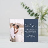 Budget Navy Blue Wedding Foto Vielen Dank Karten (Stehend Vorderseite)