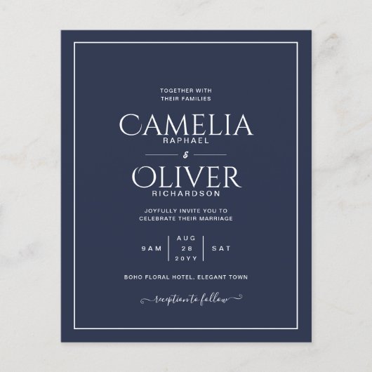 Budget Navy Blue White Monochrome Hochzeit (Vorderseite)