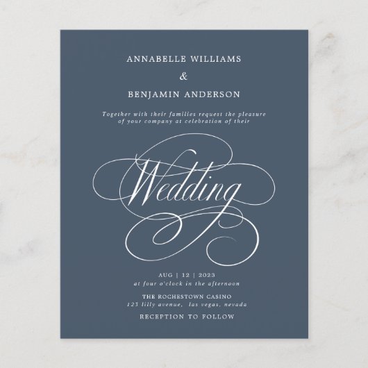 Budget Navy Blue & White Wedding Einladung (Vorderseite)