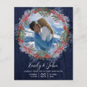 Budget Navy Blue Winter Floral Wedding Einladung (Vorderseite)