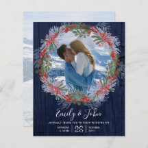 Budget Navy Blue Winter Floral Wedding Einladung