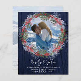 Budget Navy Blue Winter Floral Wedding Einladung