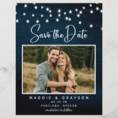 Budget Navy Blue Woods Lights Foto Save the Date Flyer (Vorne)