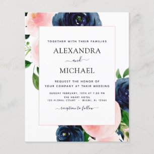 Budget Navy Blush Pink Blues Hochzeit Flyer