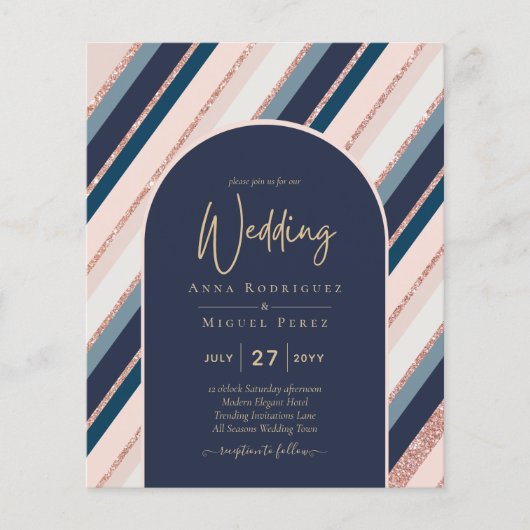 BUDGET Navy Blush Pink Rose Gold Hochzeit INVITE (Vorderseite)
