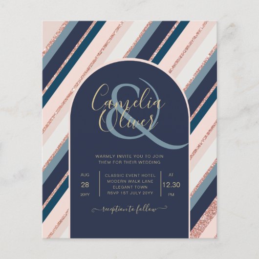 BUDGET Navy Blush Pink Rose Gold Hochzeit INVITE Flyer (Vorne)