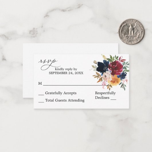 Budget Navy, Burgund Pink Floral 2SM No Meal UAWG Mitteilungskarte (Vorderseite/Rückseite Beispiel)