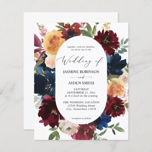 Budget Navy, Burgund Pink & Peach Floral2 Hochzeit (Vorne/Hinten)