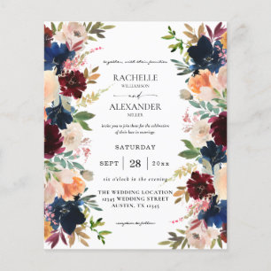 Budget Navy, Burgund, Rosa und Pfirsich Blumenhoch Flyer