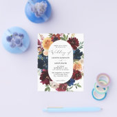 Budget Navy Burgundy Pink & Peach 2 Floral Wedding Flyer (Einzeln)