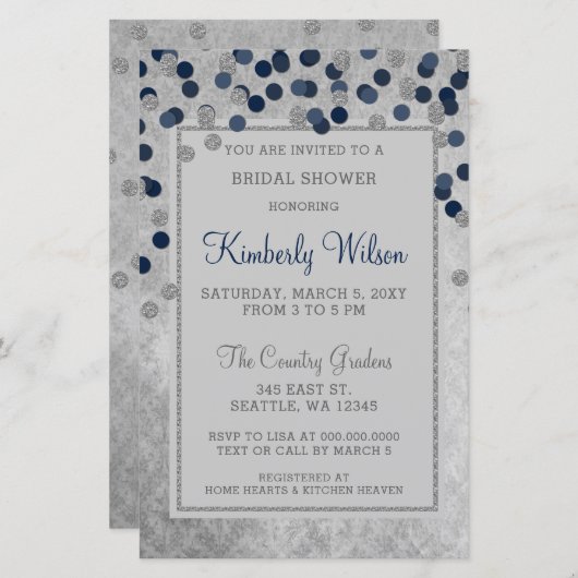 Budget Navy Confetti Bridal Dusche Einladung (Vorne/Hinten)