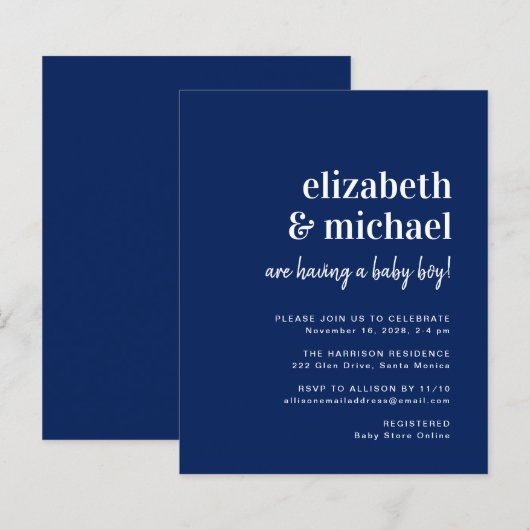 Budget Navy Couples Kinderdusche Einladung (Vorne/Hinten)