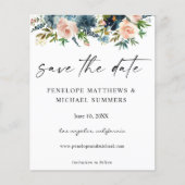 Budget Navy D Blue & Pink Floral Save the Date V2 Flyer (Vorne)