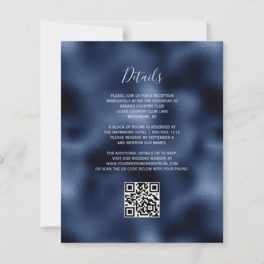 Budget Navy Dusty Blue Floral QR Code Hochzeit (Rückseite)