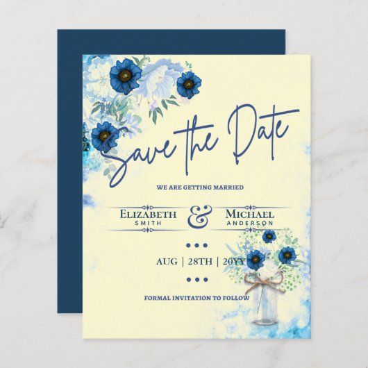 Budget Navy Dusty Blue Floral Rustic Hochzeit (Vorne/Hinten)