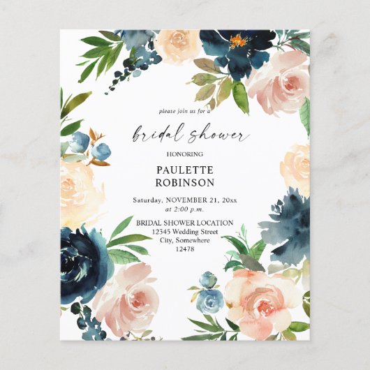 Budget Navy & Dusty Blue, Pink Brautparty Flyer (Vorne)