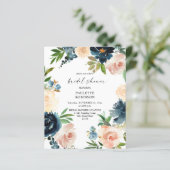 Budget Navy & Dusty Blue Pink Floral Brautparty (Stehend Vorderseite)