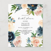 Budget Navy & Dusty Blue Pink Floral Brautparty (Vorderseite)