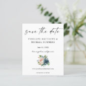 Budget Navy Dusty Blue & Pink Floral Save the Date (Stehend Vorderseite)