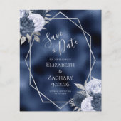 Budget Navy Dusty Blue Silver Floral Save the Date (Vorderseite)
