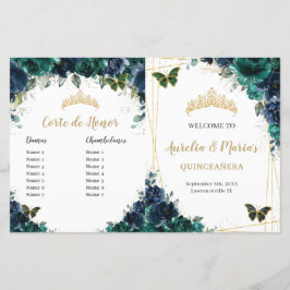 Budget Navy Emerald Floral Quinceañera Programm