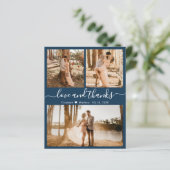 Budget Navy Foto Collage Hochzeit Danke Karte (Stehend Vorderseite)