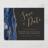 Budget Navy Gold Agate Dark Wedding Save the Date (Vorderseite)