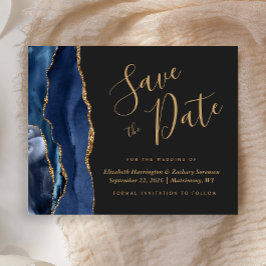 Budget Navy Gold Agate Dark Wedding Save the Date