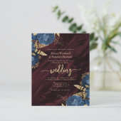 Budget Navy Gold Blumen Burgund QR Code Hochzeit (Stehend Vorderseite)
