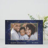 Budget Navy Gold Botanische Foto Holiday Card (Stehend Vorderseite)