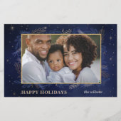 Budget Navy Gold Botanische Foto Holiday Card (Vorderseite)