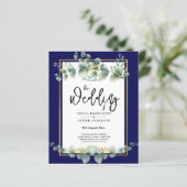 BUDGET NAVY GOLD Eucalyptus Wedding Einladung QR C (Stehend Vorderseite)