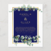 BUDGET NAVY GOLD Eucalyptus Wedding Einladung QR C Flyer (Vorne)