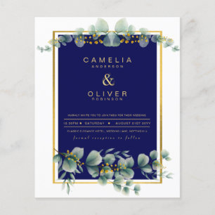 BUDGET NAVY GOLD Eucalyptus Wedding Einladung QR C Flyer