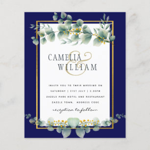 BUDGET NAVY GOLD Eucalyptus Wedding Einladung QR C Flyer
