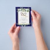 BUDGET NAVY GOLD Eucalyptus Wedding Einladung QR C Flyer (Gruppe)