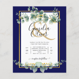 BUDGET NAVY GOLD Eucalyptus Wedding Einladung QR C Flyer